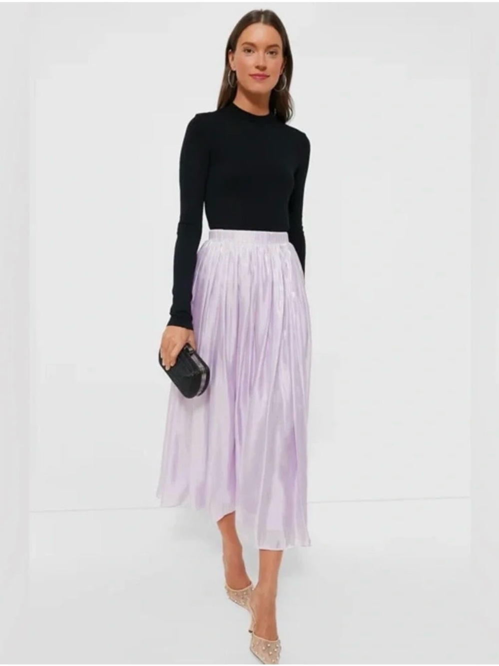 Tuckernuck Lavender Shimmery Pleated Midi Skirt L